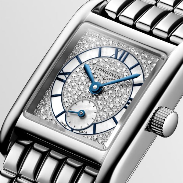Montre Longines Mini DolceVita quartz cadran nacre blanche bracelet acier 21.5 x 29 mm