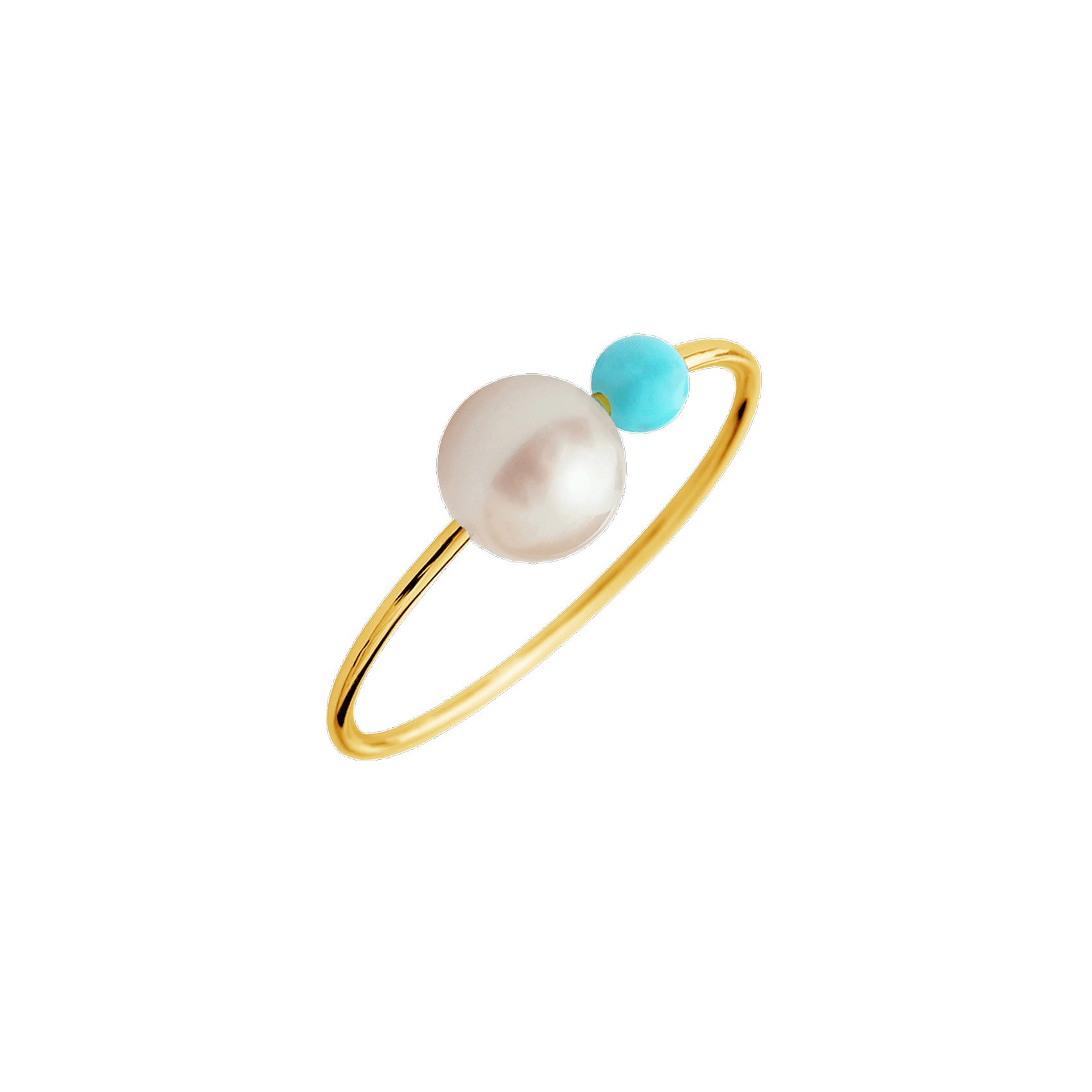 Bague Claverin Rosary en or jaune perles blanche et turquoise