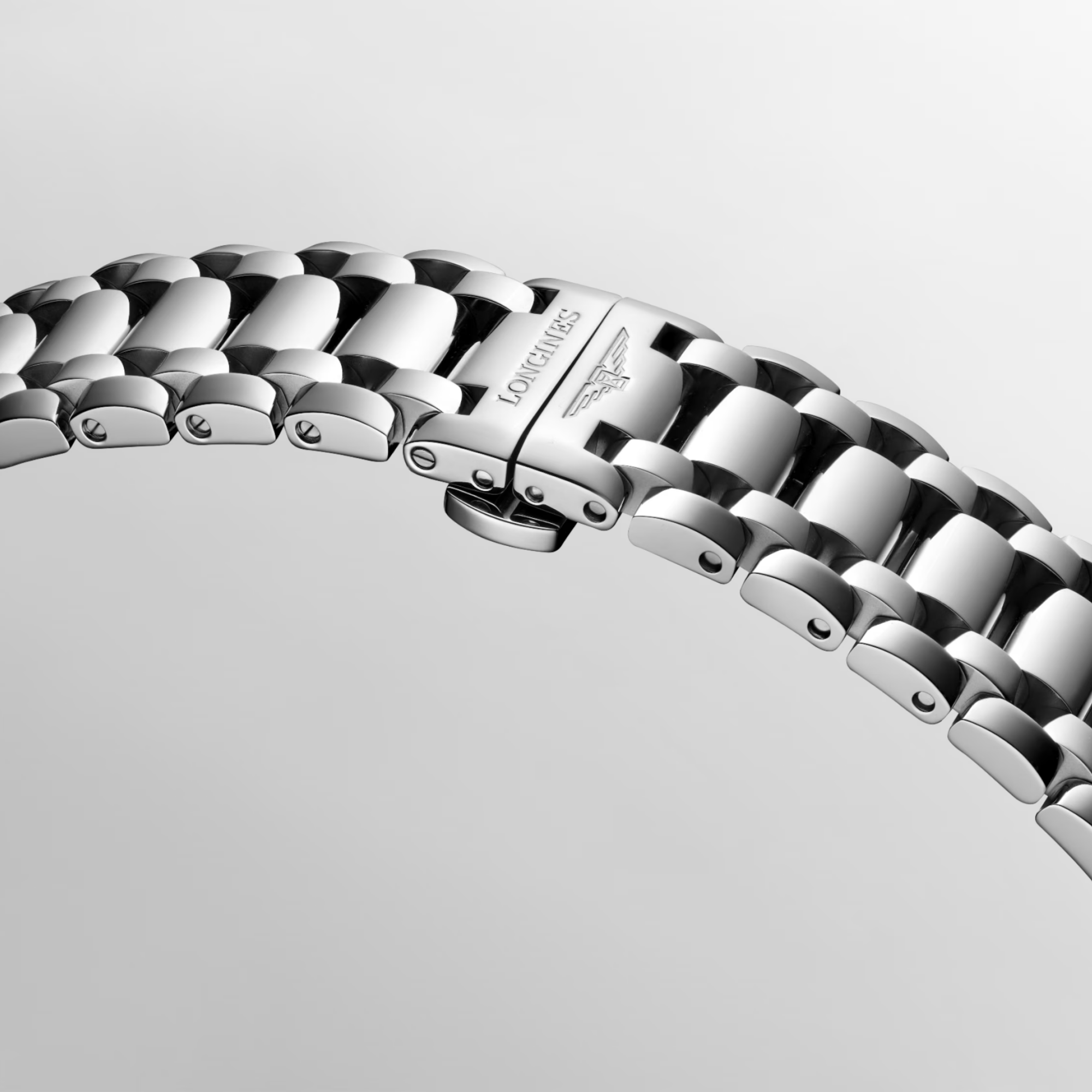 Longines PrimaLuna automatic watch with silver dial and 30 mm steel bracelet
