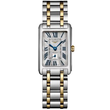Longines DolceVita quartz watch with silver dial, two-tone steel bracelet, 20.80 x 32 mm