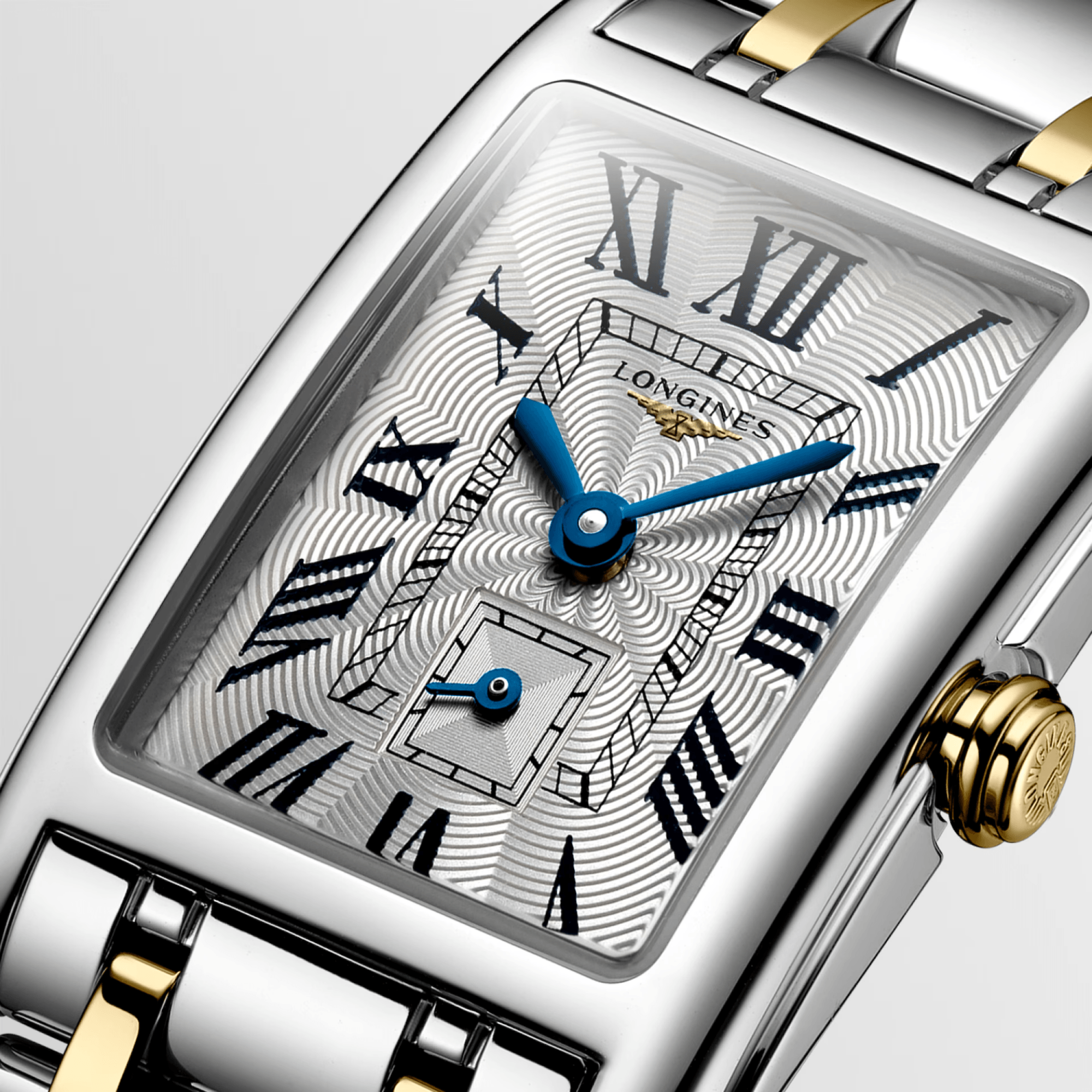 Longines DolceVita quartz watch with silver dial, two-tone steel bracelet, 20.80 x 32 mm