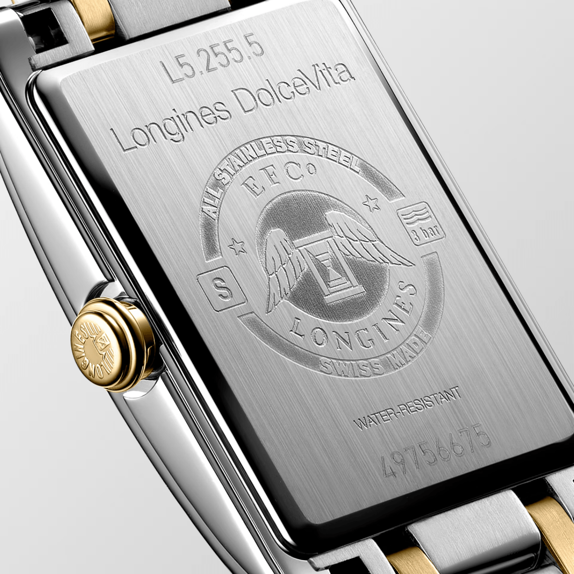 Longines DolceVita quartz watch with silver dial, two-tone steel bracelet, 20.80 x 32 mm