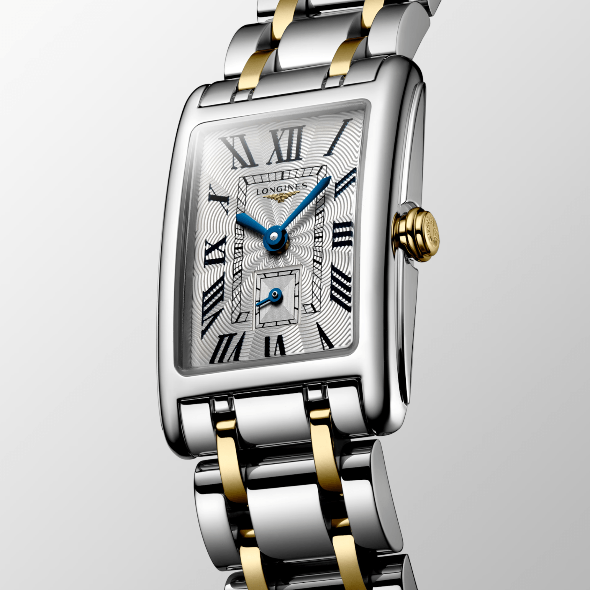 Longines DolceVita quartz watch with silver dial, two-tone steel bracelet, 20.80 x 32 mm