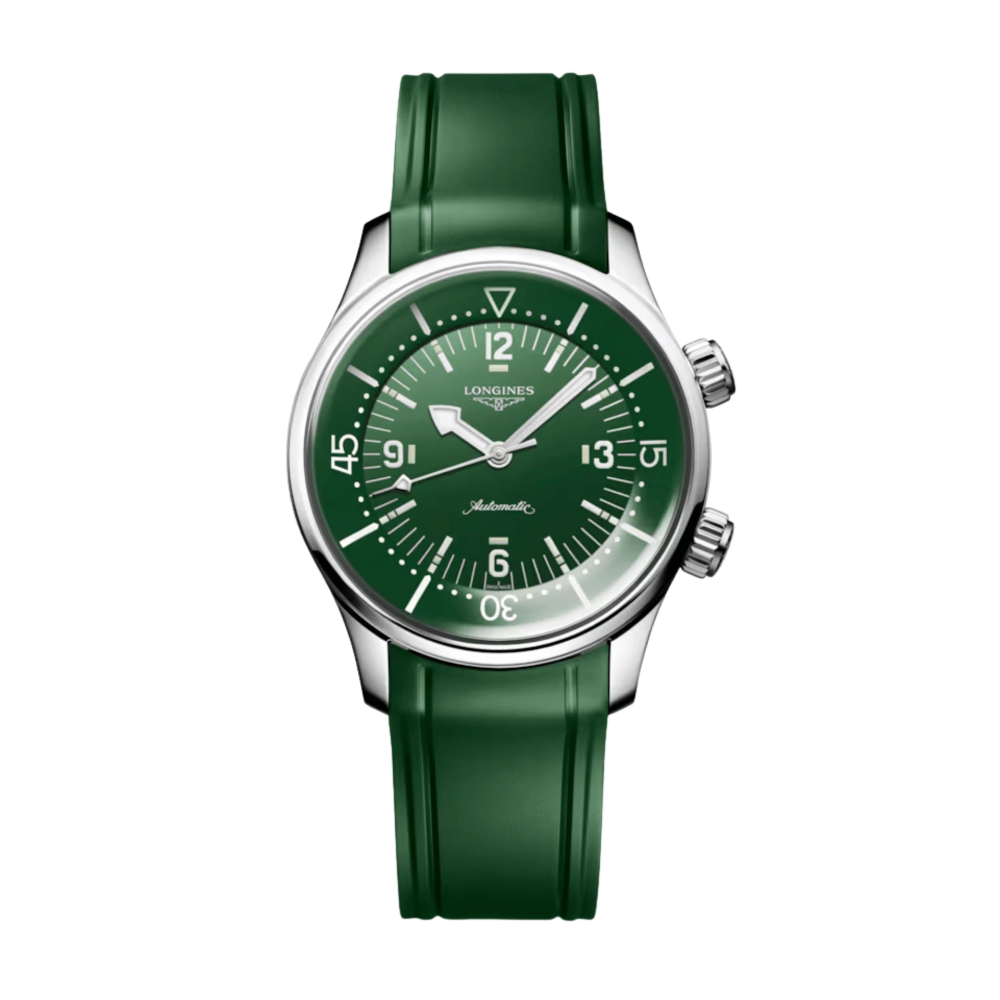Montre Longines Legend Diver automatique cadran vert bracelet caoutchouc vert 39 mm