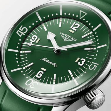 Montre Longines Legend Diver automatique cadran vert bracelet caoutchouc vert 39 mm