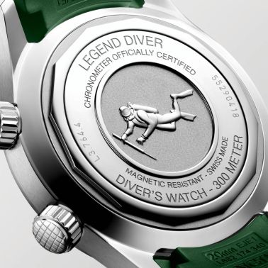 Montre Longines Legend Diver automatique cadran vert bracelet caoutchouc vert 39 mm
