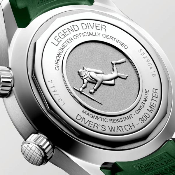 Montre Longines Legend Diver automatique cadran vert bracelet caoutchouc vert 39 mm