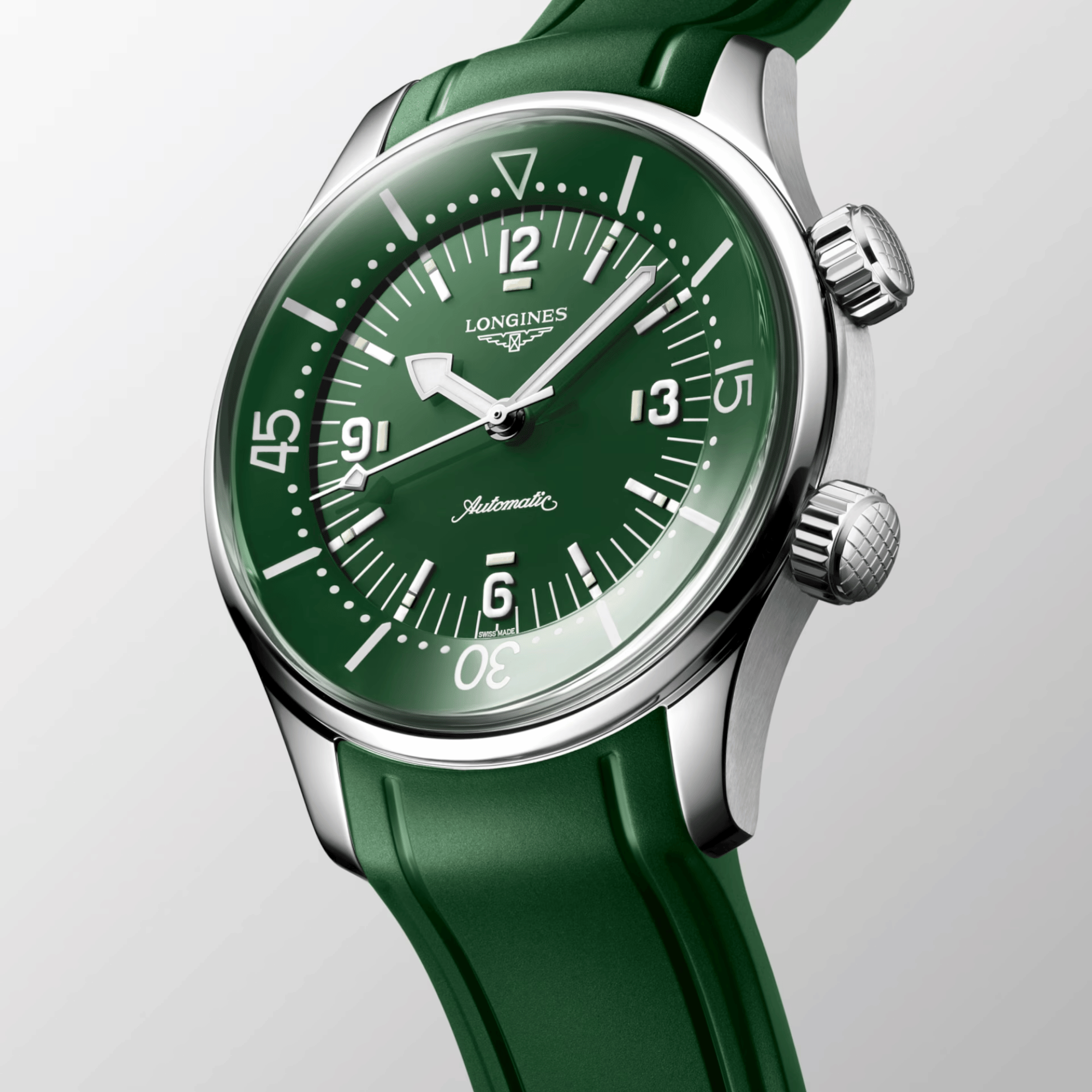 Montre Longines Legend Diver automatique cadran vert bracelet caoutchouc vert 39 mm