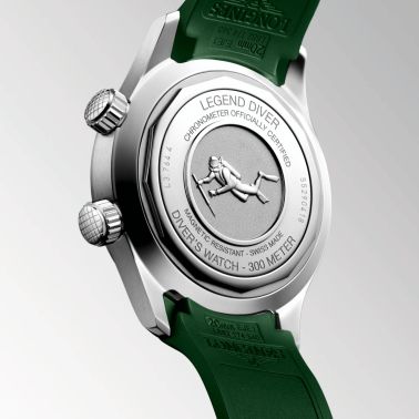 Montre Longines Legend Diver automatique cadran vert bracelet caoutchouc vert 39 mm