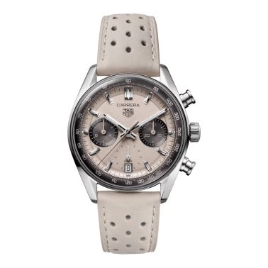 Montre TAG Heuer Carrera Chronograph "Glassbox" Sand automatique cadran beige bracelet cuir beige 39 mm