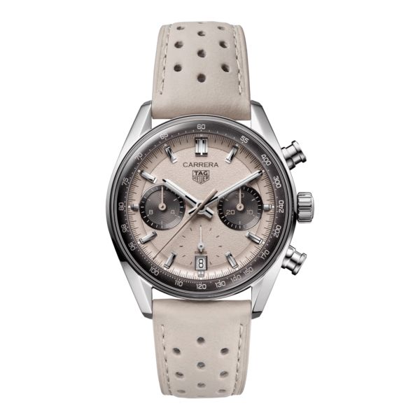 Montre TAG Heuer Carrera Chronograph "Glassbox" Sand automatique cadran beige bracelet cuir beige 39 mm