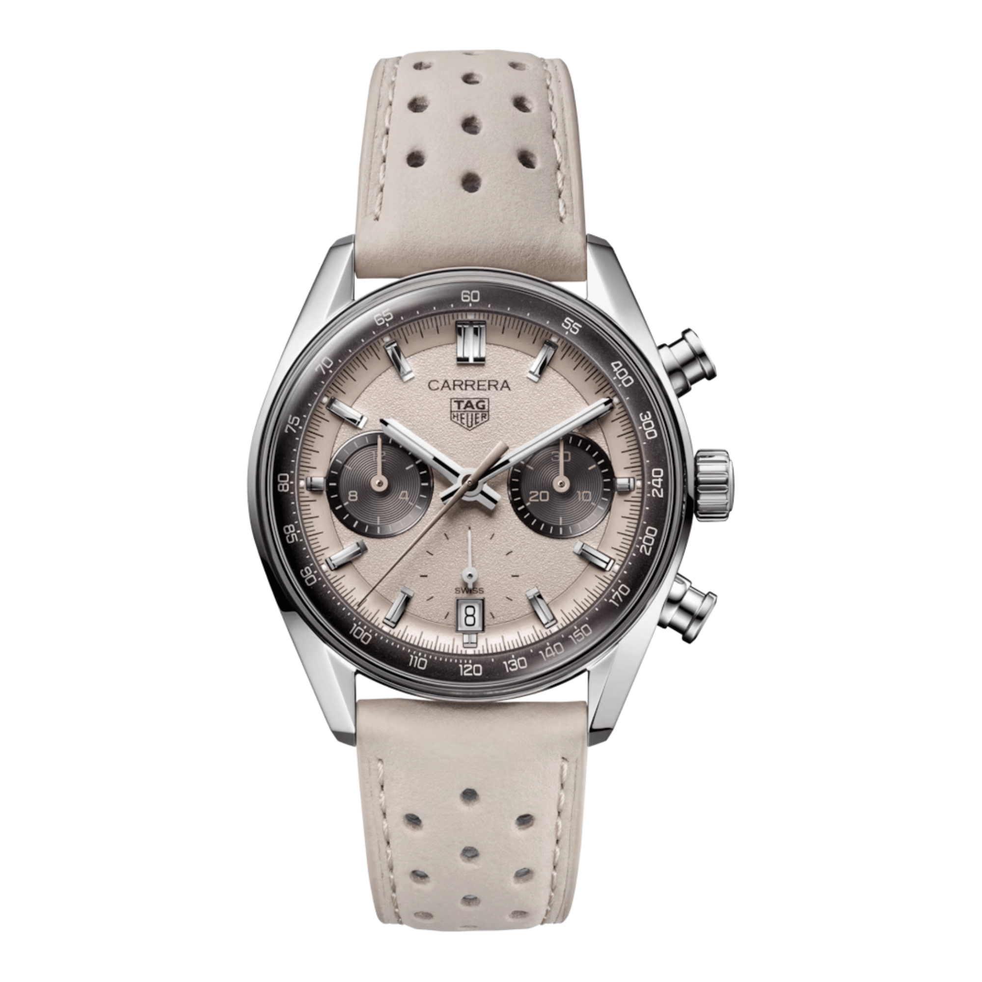 Montre TAG Heuer Carrera Chronograph "Glassbox" Sand automatique cadran beige bracelet cuir beige 39 mm