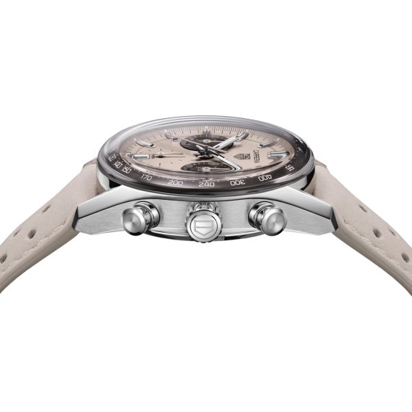 Montre TAG Heuer Carrera Chronograph "Glassbox" Sand automatique cadran beige bracelet cuir beige 39 mm