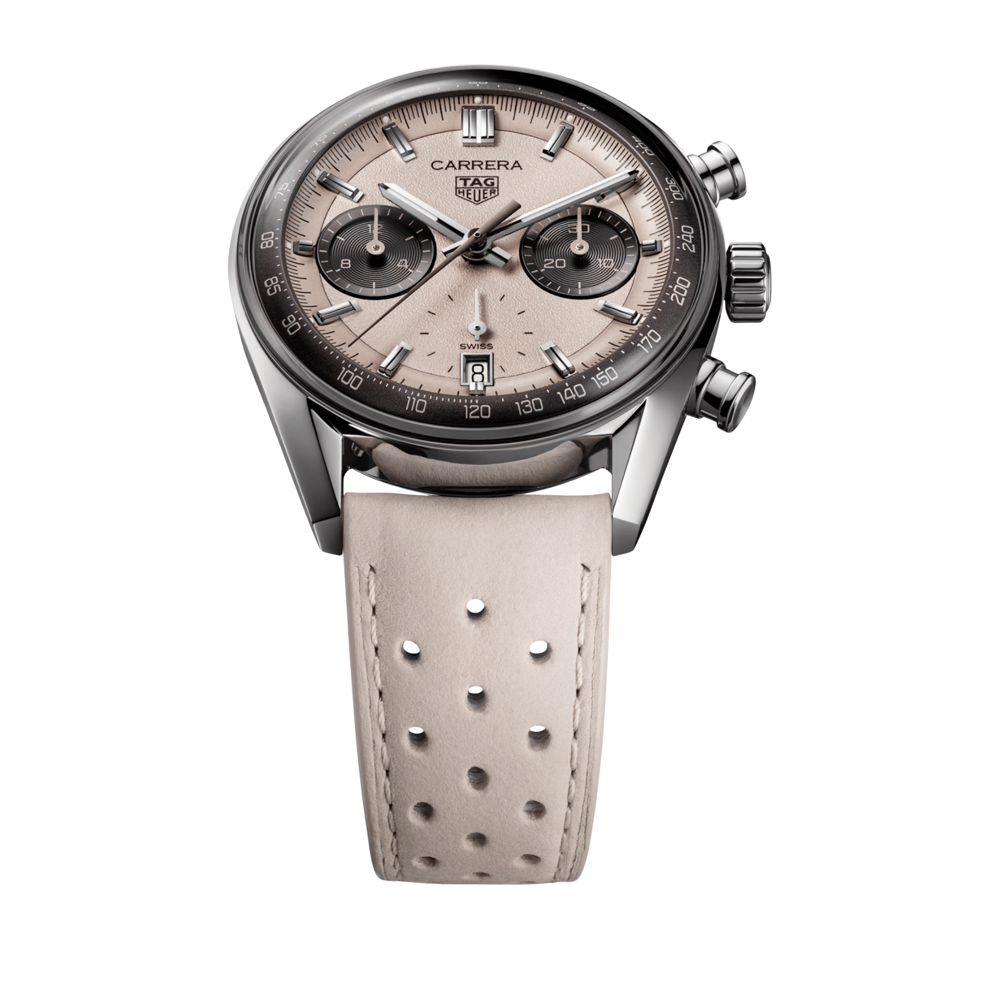 Montre TAG Heuer Carrera Chronograph "Glassbox" Sand automatique cadran beige bracelet cuir beige 39 mm