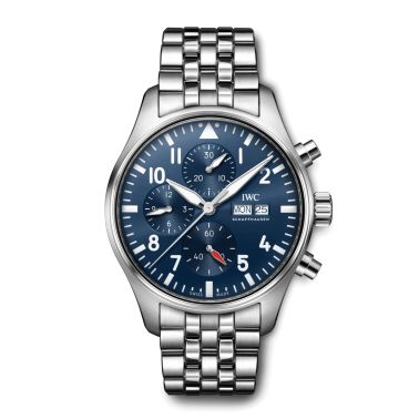 IWC Montre d'Aviateur Chronographe automatique cadran bleu bracelet acier 43 mm