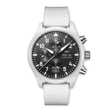 IWC Montre d’Aviateur Chronographe TOP GUN Edition « Lake Tahoe » Automatique cadran noir bracelet caoutchouc blanc 44,5 mm