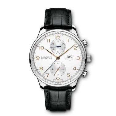 Montre IWC Portugieser Chronographe automatique cadran argenté bracelet cuir 41 mm