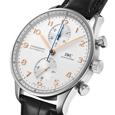 Montre IWC Portugieser Chronographe automatique cadran argenté bracelet cuir 41 mm