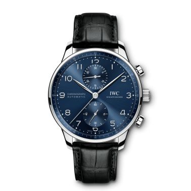 Montre IWC Portugieser Chronographe automatique cadran bleu bracelet cuir 41 mm