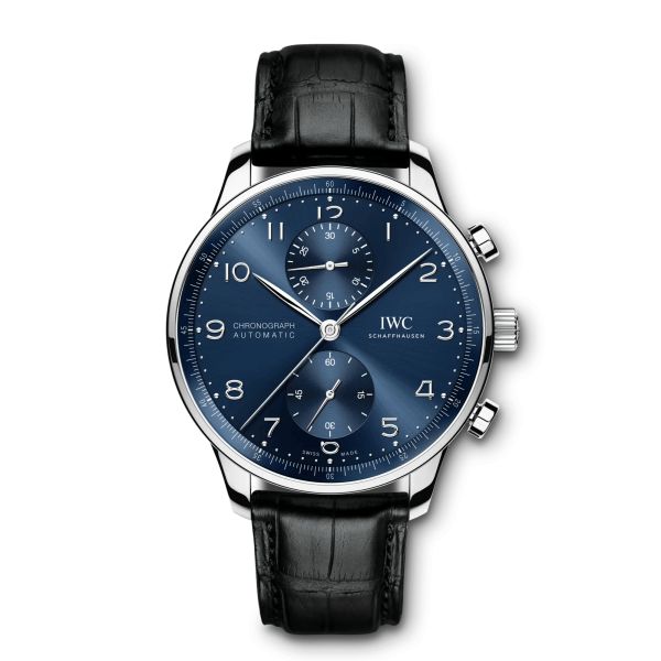 IWC Portugieser Chronograph automatic blue dial leather strap 41 mm