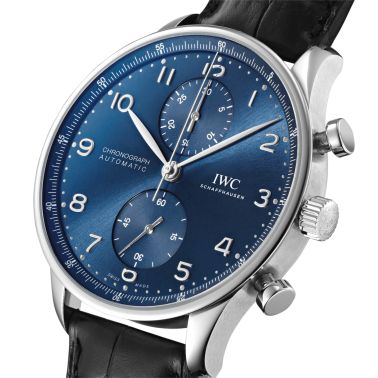 Montre IWC Portugieser Chronographe automatique cadran bleu bracelet cuir 41 mm