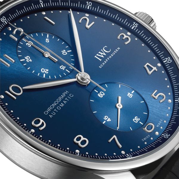 IWC Portugieser Chronograph automatic blue dial leather strap 41 mm