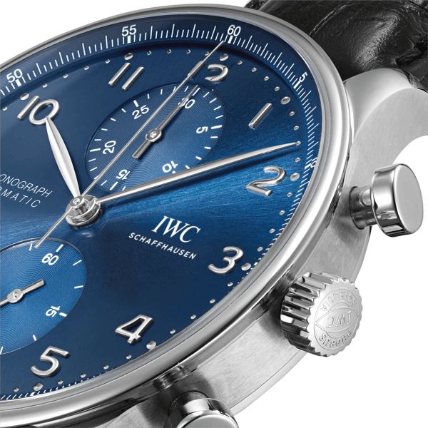 IWC Portugieser Chronograph automatic blue dial leather strap 41 mm