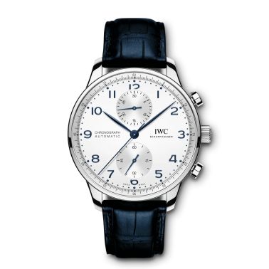 Montre IWC Portugieser Chronographe automatique cadran argenté bracelet cuir 41 mm