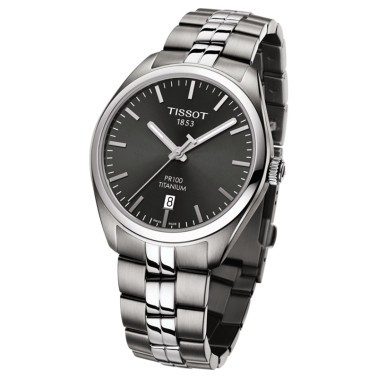 Montre Tissot T-Classic PR 100 Gent Titanium quartz cadran anthracite bracelet acier 39 mm