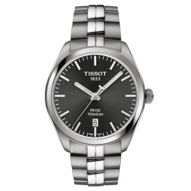 Montre Tissot T-Classic PR 100 Gent Titanium quartz cadran anthracite bracelet acier 39 mm