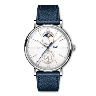 Montre IWC Portofino Calendrier Complet automatique cadran argenté bracelet cuir 41 mm