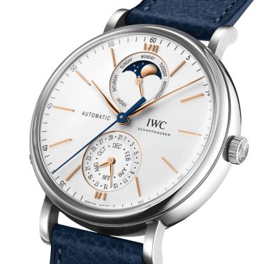 Montre IWC Portofino Calendrier Complet automatique cadran argenté bracelet cuir 41 mm