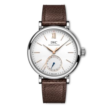 Montre IWC Portofino Pointer Date automatique cadran argenté bracelet cuir 39 mm