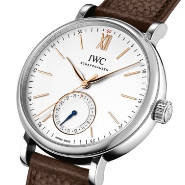 Montre IWC Portofino Pointer Date automatique cadran argenté bracelet cuir 39 mm