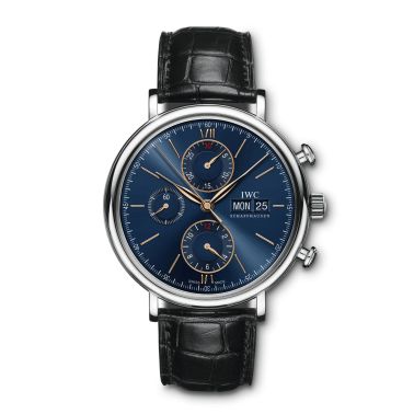 Montre IWC Portofino Chronographe automatique cadran bleu bracelet cuir 42 mm