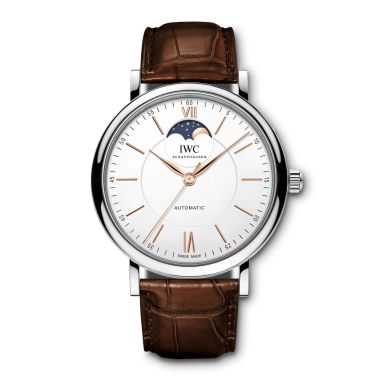 Montre IWC Portofino Automatic Phase de Lune cadran argenté bracelet cuir 40 mm