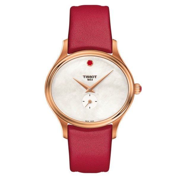 Montre Tissot T-Lady Bella Ora quartz cadran nacre bracelet cuir rouge 31,4 mm