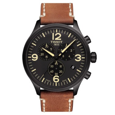 Montre Tissot T-Sport Chrono XL quartz cadran noir bracelet cuir beige 45 mm T116.617.36.057.00