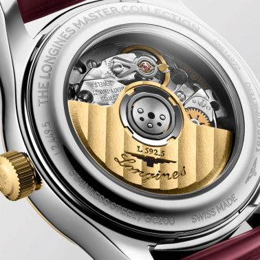 Montre Longines Master Collection automatique cadran nacre blanche bracelet cuir rouge 30 mm