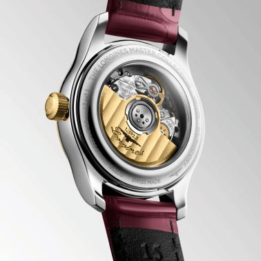 Montre Longines Master Collection automatique cadran nacre blanche bracelet cuir rouge 30 mm