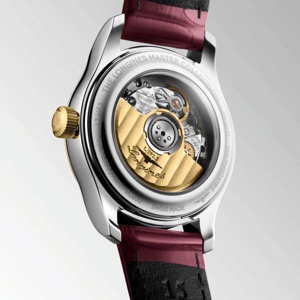 Montre Longines Master Collection automatique cadran nacre blanche bracelet cuir rouge 30 mm