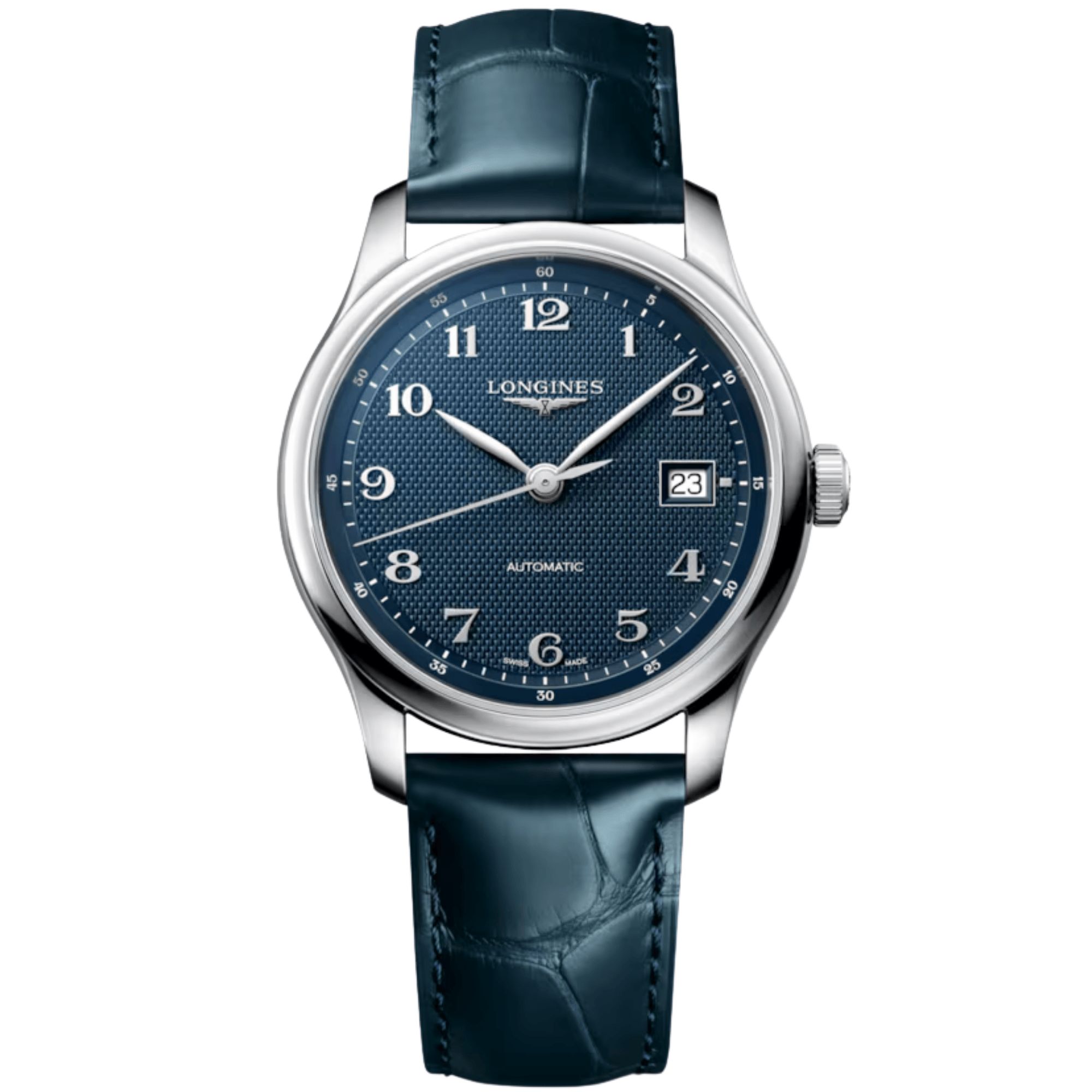 Longines Master Collection automatic watch, blue dial, blue leather strap 39 mm