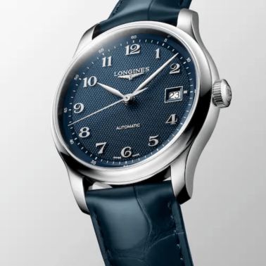 Longines Master Collection automatic watch, blue dial, blue leather strap 39 mm