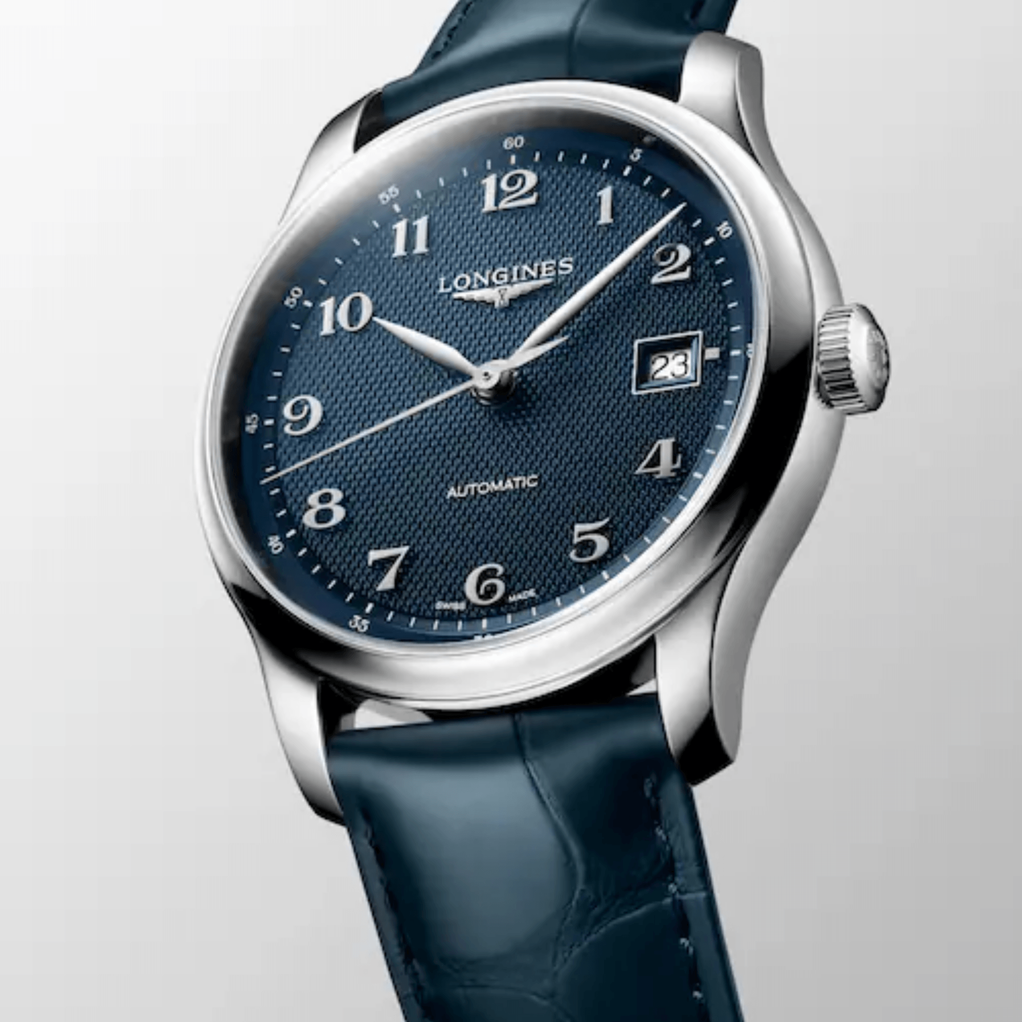 Longines Master Collection automatic watch, blue dial, blue leather strap 39 mm