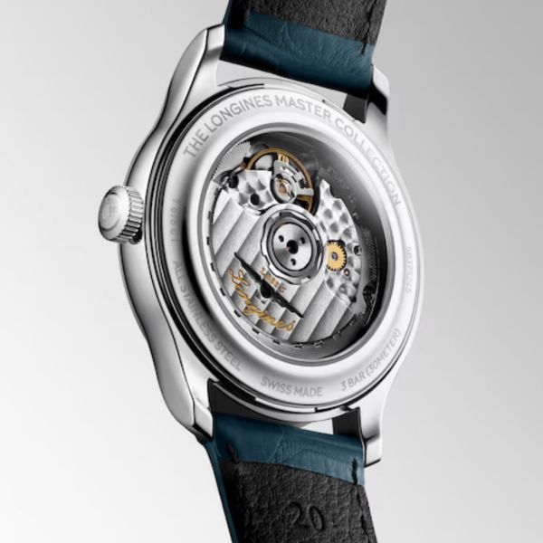 Longines Master Collection automatic watch, blue dial, blue leather strap 39 mm