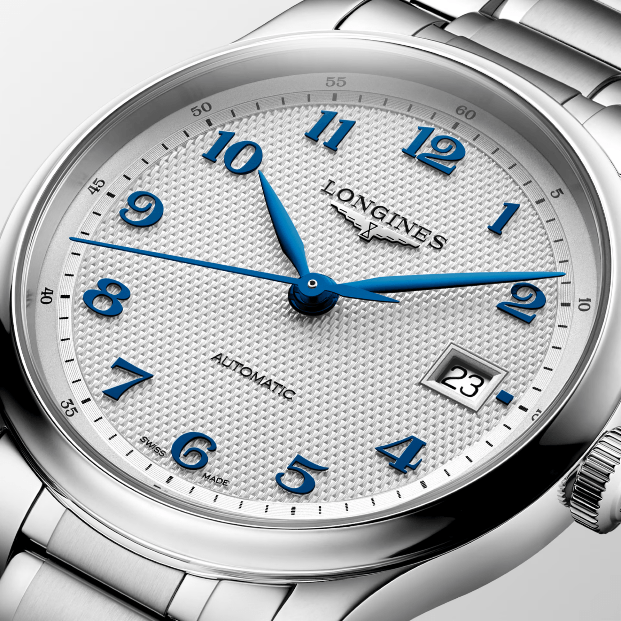Longines Master Collection automatic watch, silver dial, steel bracelet 39 mm