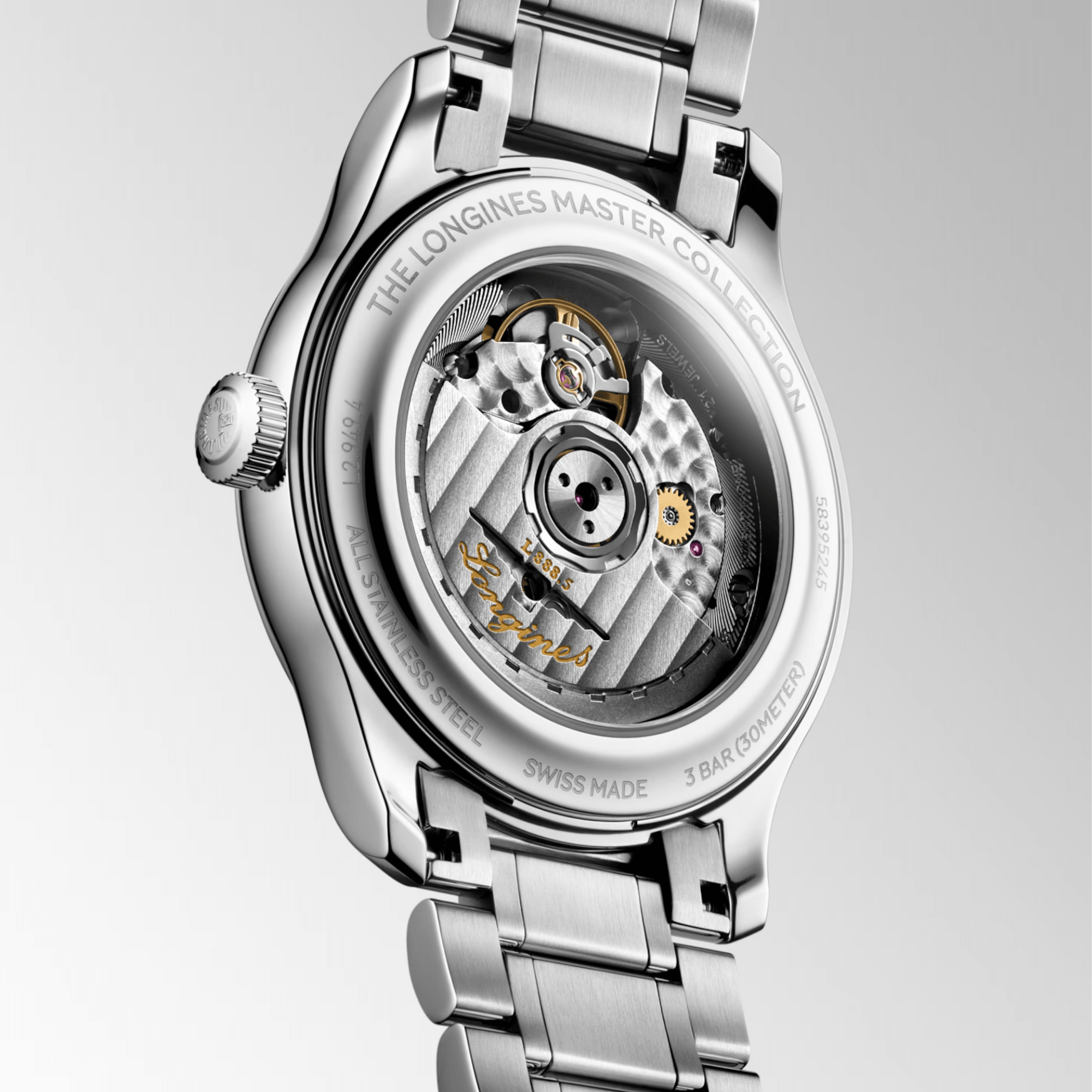 Longines Master Collection automatic watch, silver dial, steel bracelet 39 mm