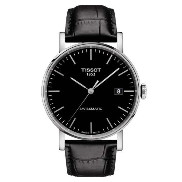 Montre Tissot T-Classic Everytime Swissmatic cadran noir bracelet cuir noir 40 mm
