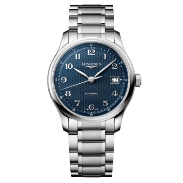 Longines Master Collection automatic watch, blue dial, steel bracelet 39 mm