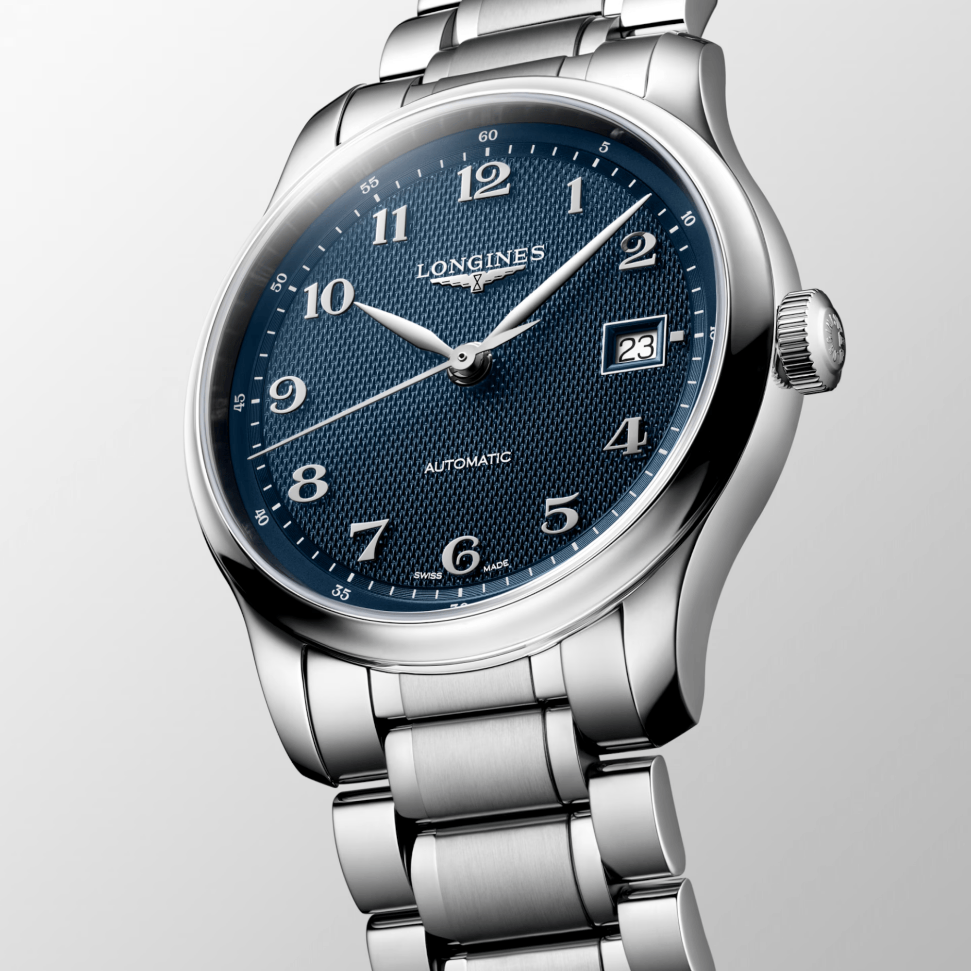Longines Master Collection automatic watch, blue dial, steel bracelet 39 mm